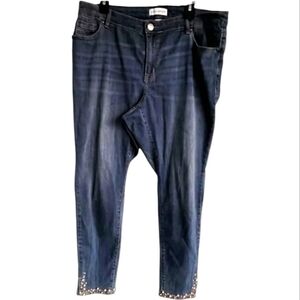 Lane Bryant Women’s Flex Magic Waist Mid Rise Skinny Jeweled Detail Hem Jeans 18